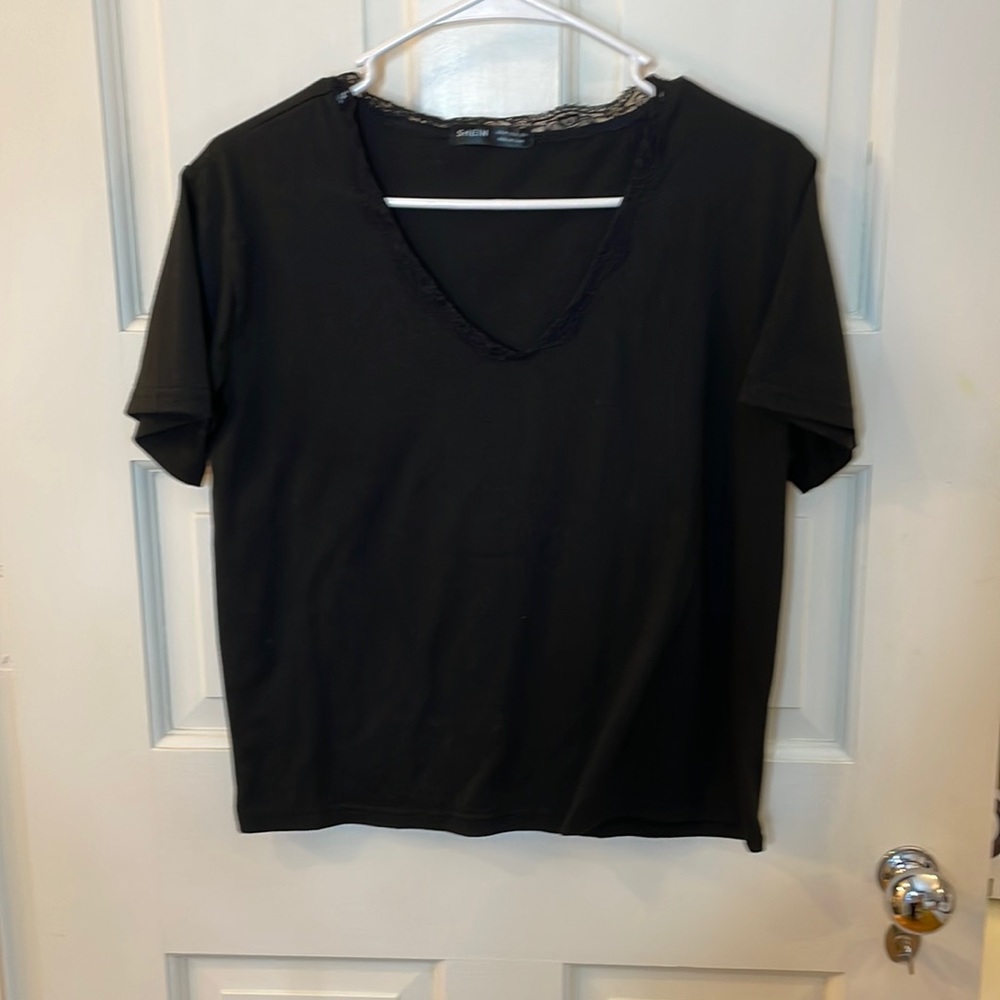 Black shein top with lace trim